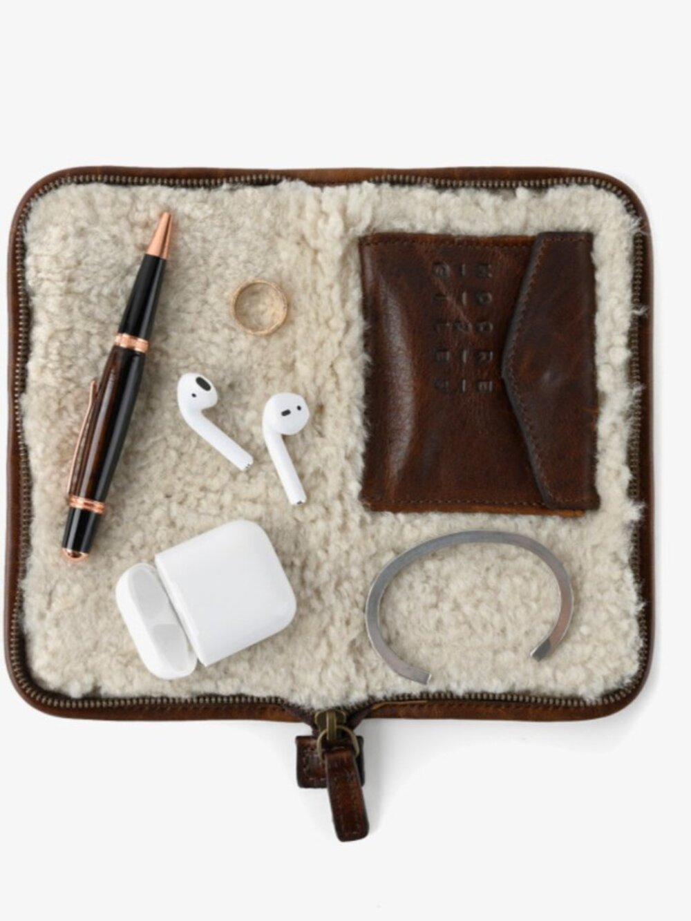 Moore & Giles Accessory Case - Leather Zippered Pouch with Shearling Lining